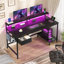 Petit bureau d'ordinateur de bureau à domicile avec prise de courant et support pour unité centrale, bureau de jeu avec support pour écran et lumières DEL-1337424943-1337424977