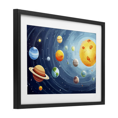 Solar System Planets Orbit Framed Print Under Glass, design by Creative Studio