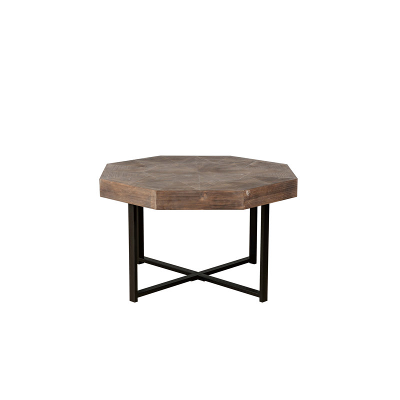 Table basse octogonale en bois avec patchwork de style campagnard 30 pouces, Brun antique