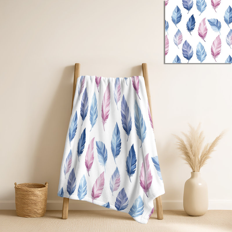 Jeté en molleton Boho Feather Light II, Purple/Blue Landscape & Nature