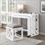 Ensemble de bureau 3 pièces avec bureau roulant, 2 ports USB et amp; Tabouret rembourré, finition blanche | Blanc | Bois-1437479301