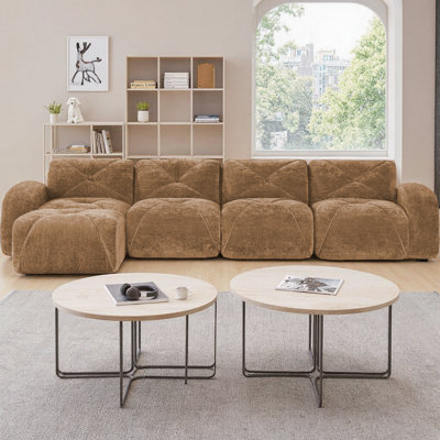 Canapé modulaire en forme de L avec repose-pieds Bonfort, velours doux capitonné, éponge désossée haute densité 32D, aucun assemblage requis pour le salon, fond antidérapant