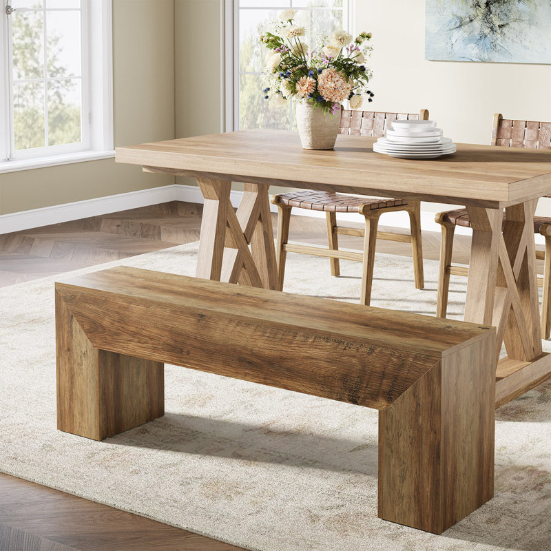47'' Farmhouse Wooden Dining Bench, Rustic Brown