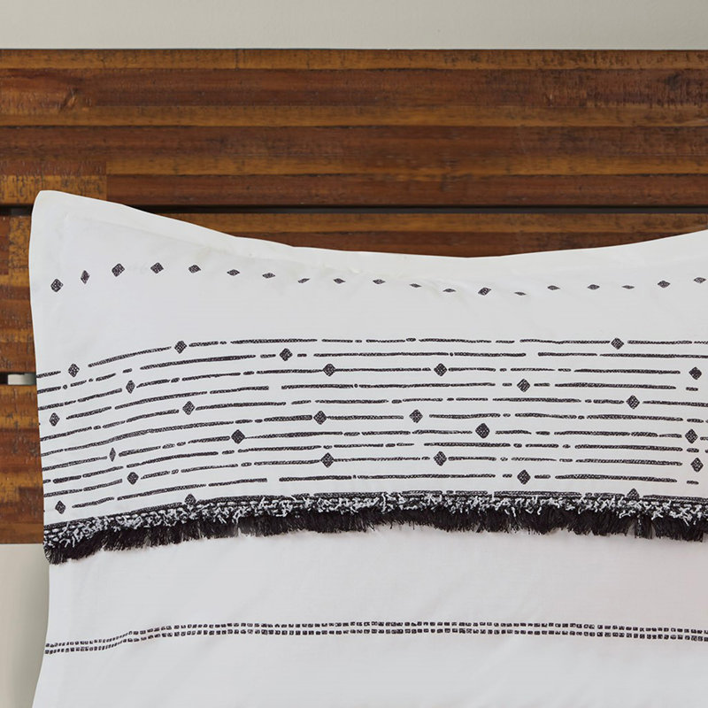 Ensemble d'édredon en coton imprimé avec bordure noir / blanc, Très grand édredon