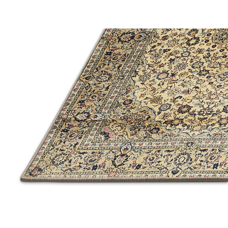 Tapis traditionnel beige / bleu marine dernier, Rectangle 5 pi x 7 pi