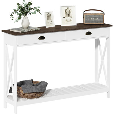 Farmhouse Console Table With Drawer And Shelf – White
