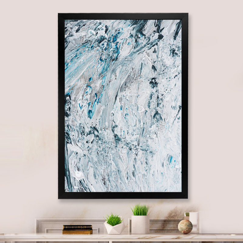 «Light Waves» bleu clair et gris II - Décoration murale moderne et contemporaine sur toile, H 12 po x l 8 po x P 1 po