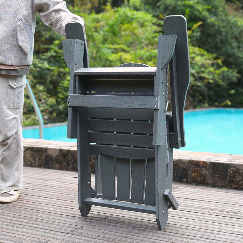 Folding HDPE Adirondack Chair with Dual Cup Holders – All-Weather, 380 lbs Capacity & Easy Maintenance, Gray