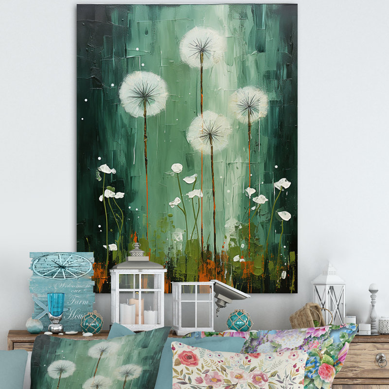 Pissenlit, art mural sur toile, impression de botanique vert - Collage pissenlit vert III, H 32 po x l 24 po x P 1 po