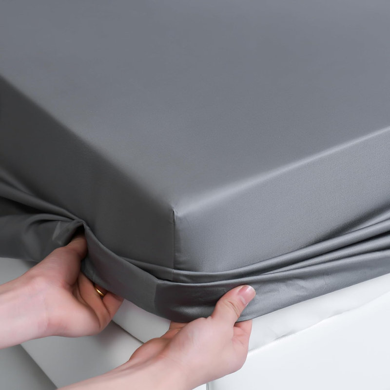 100% Rayon From Bamboo Cooling Fitted Bottom Sheet Only 1 Piece, Gray, King Fitted Sheet