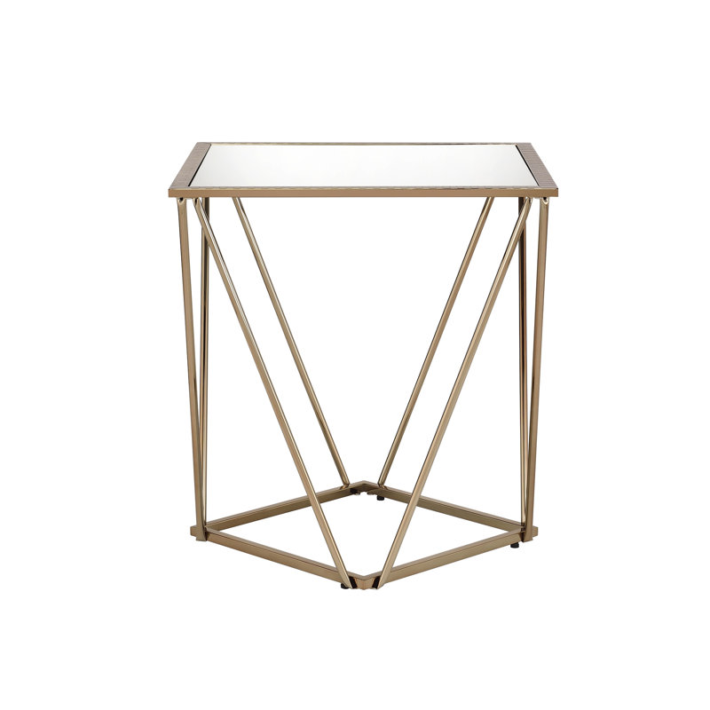 Table de bout Fogya avec miroir et finition dorée champagne (table basse incluse seulement)