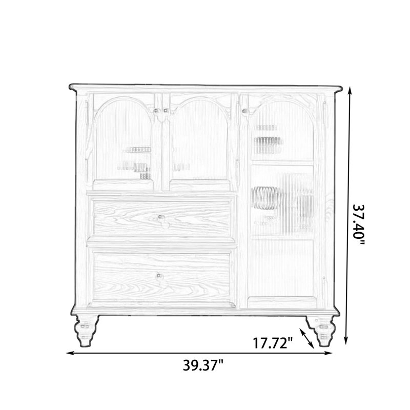 Buffet en bois de noyer massif, H 37,4 po x l 39,37 po x P 17,72 po, Noyer