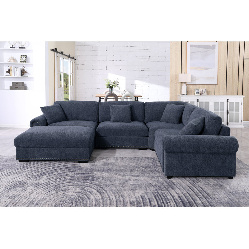 Canapé modulaire en chenille 5 places, Dark Blue