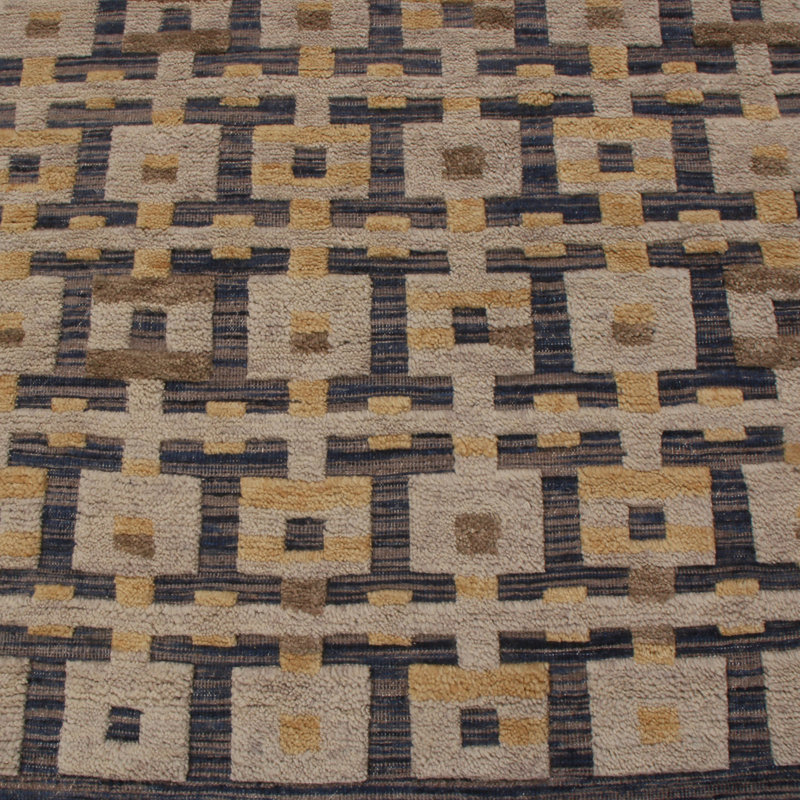 Rug & Kilim’S Scandinavian Inspired Gold Gray And Blue Wool Rug, Rectangle 5' x 8'