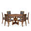 L'ensemble de table 7 pièces comprend une table ronde en bois et 6 chaises en similicuir gris foncé à haut dossier, finition noyer antique.-1290397618-1290397619-1290397622