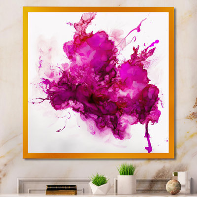 Viva Magenta Secret Wispers III - Art mural abstrait à l'encre liquide pour le salon