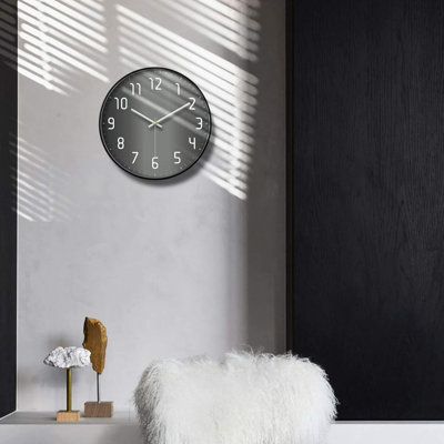 Modern Wall Clock Silent Non Ticking Cool Clocks For Wall Black&Grey Large Office Analog Small Battery Operated Wall Clock For Bedroom Kitchen Living Room Decorative Cool Unique Reloj De Pared