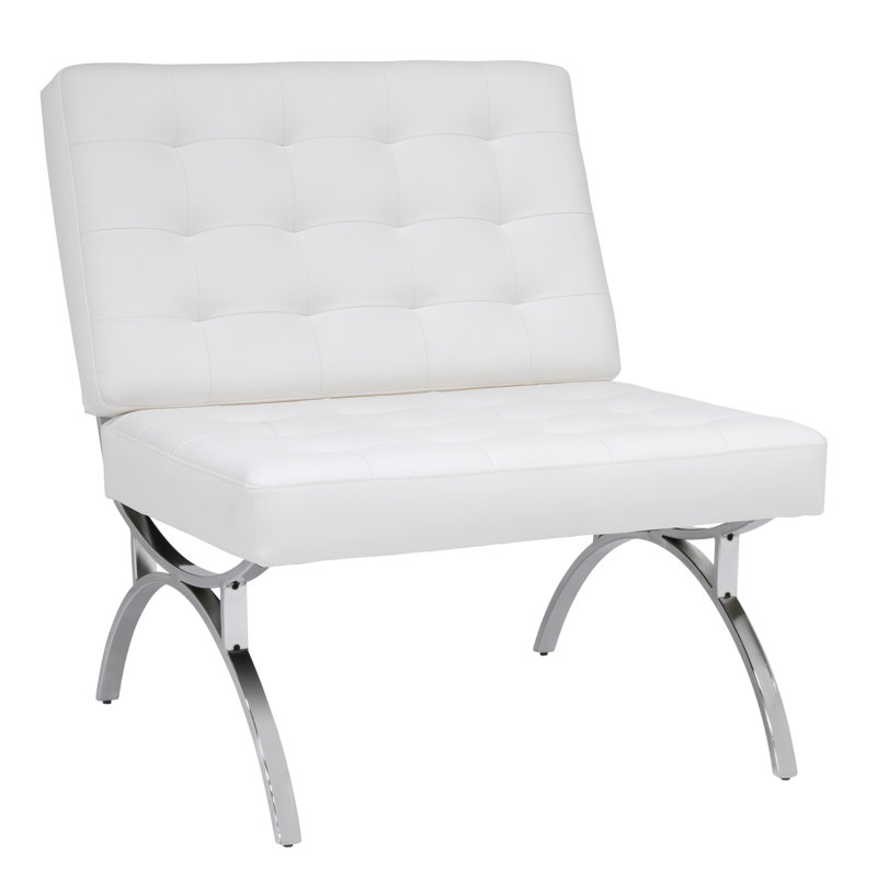 Alexuis Faux Leather Slipper Chair, White Faux Leather