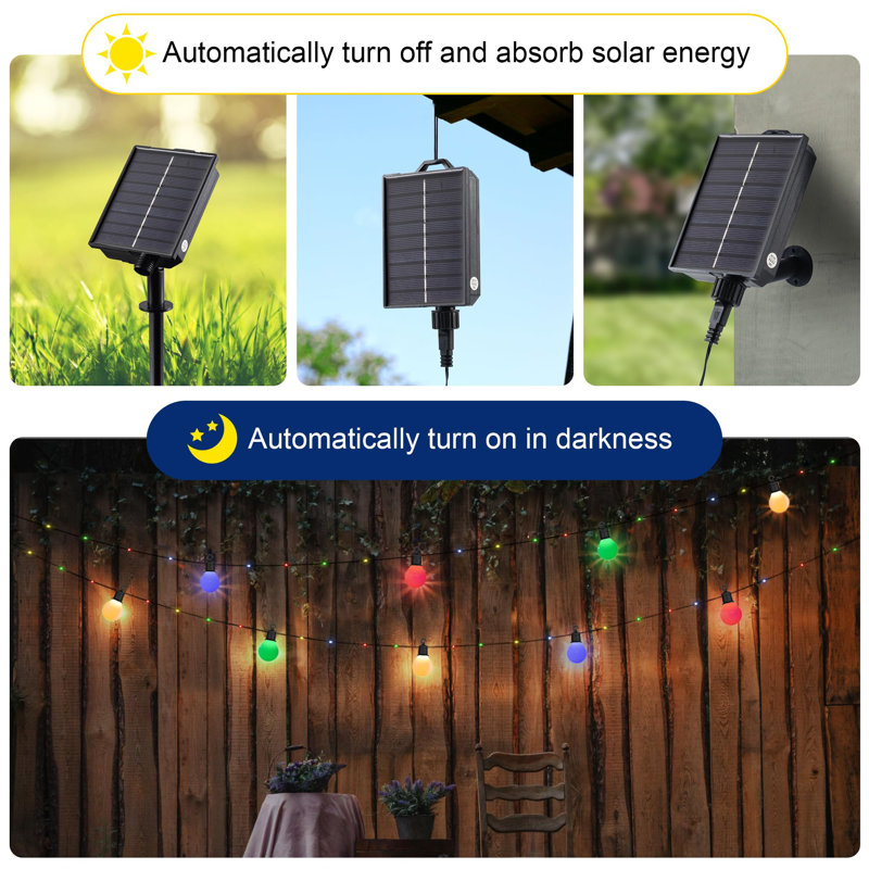 Solar String Lights Outdoor, 26Ft Waterproof Solar Lights With Remote, 16 G50 Bulbs Solar Powered Light With Timer 8 Modes For Outdoor Indoor Garden Patio Balcony Holiday (Multi-Coloured)