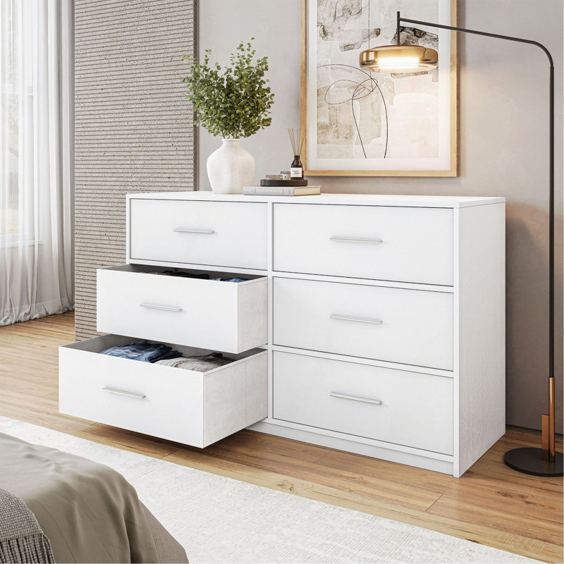 6-Drawer Dresser With Large Fabric Drawers, White, White, White