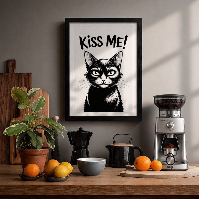 Kiss Me Cat Modern - Print, Black, A3 - 42.0 x 29.7 cm