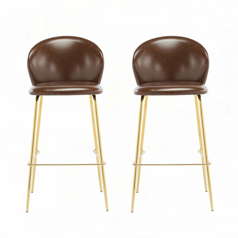 Tabouret de bar rembourré en métal, Brun