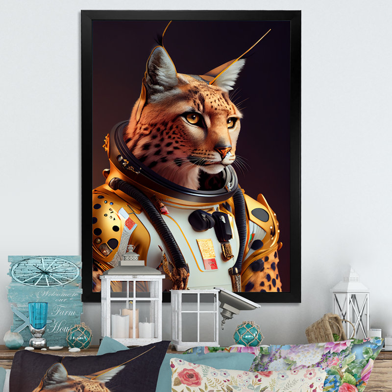 Art sauvage sur toile, "Wildcat in Space Uniform", Impression noire sur toile encadrée, H 20 po x l 12 po x P 1 po