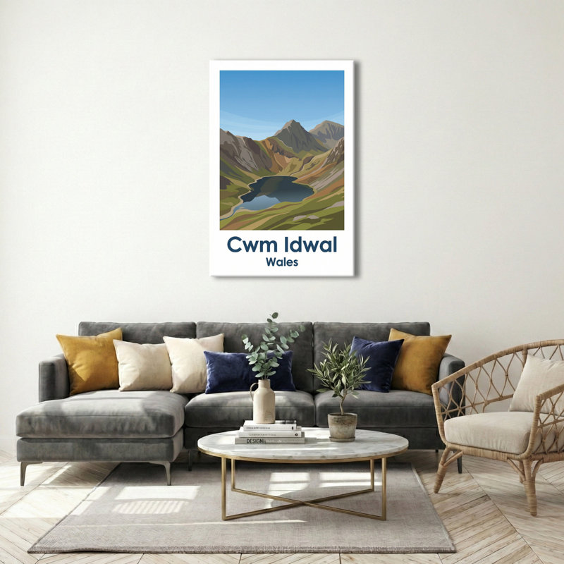 Cwm Idwal, Wales - Romantic Snowdonia Valley Travel Poster. Giclee Print On Wrapped Canvas. Wall Art, Home Decor - Natural Landmarks, Wales - Wrapped Canvas Print