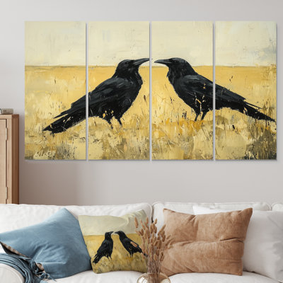 2 corbeaux au bord du champ I - décoration murale oiseau - art mural moderne