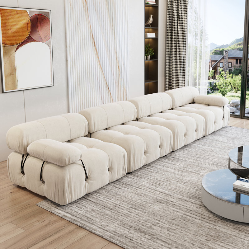 Canapé modulaire réversible en velours de 138,6 po Cylar, Beige