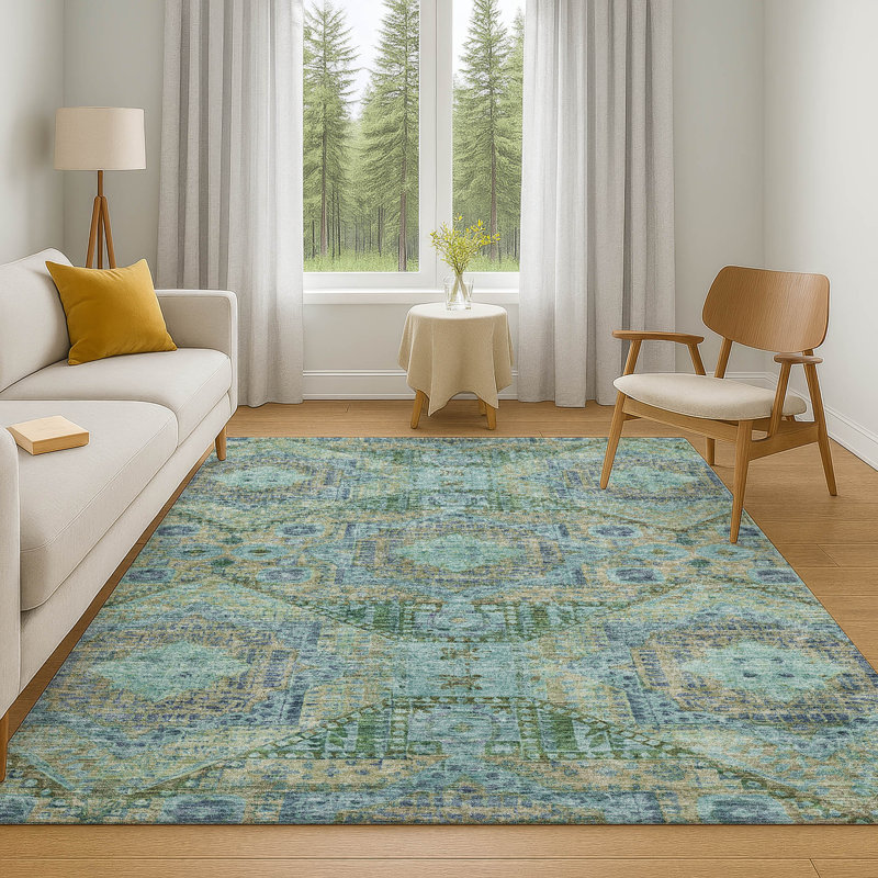 Premium Machine Washable Alaina AMF1929 Global Rug, Rectangle 9' x 12'
