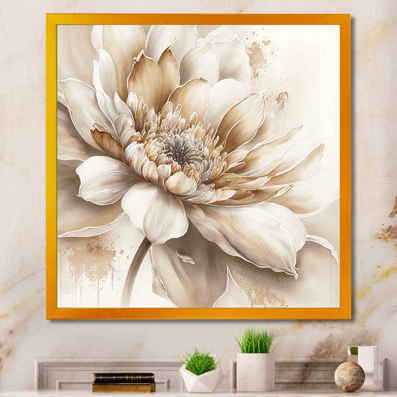 Simple fleur beige III - art mural floral, Cadre photo noir , H 30 po x l 30 po x P 1 po