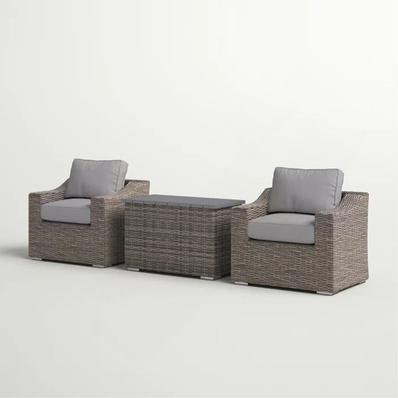 Ensemble de conversation chic en osier de rotin pour 2 personnes avec coussins moelleux - idéal pour les rassemblements extérieurs confortables