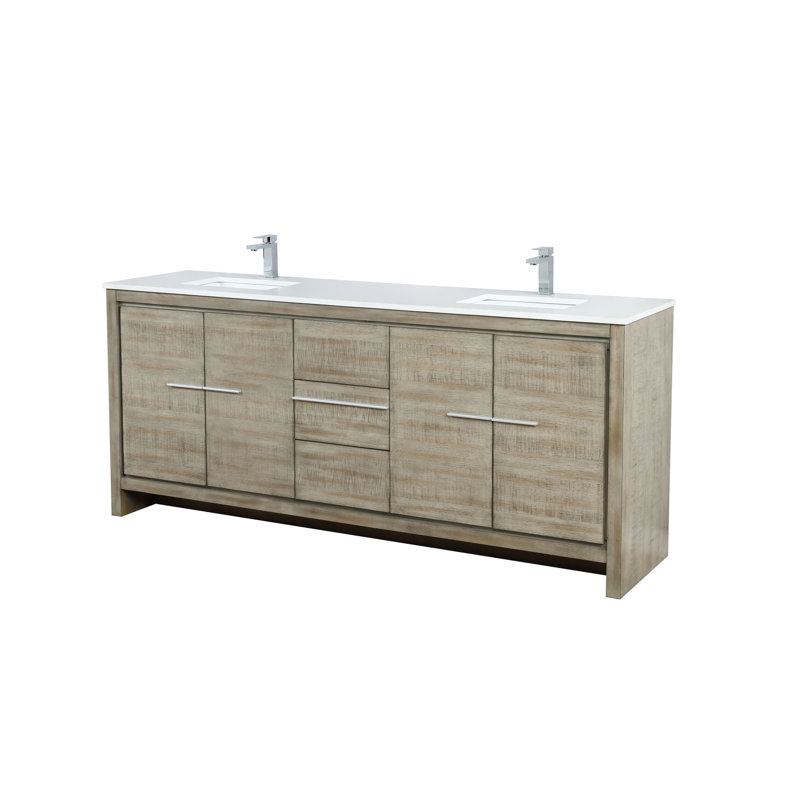 Lafarre 80" W x 20" D Double Bath Vanity Faucet Set, Rustic Acacia, White Cultured Marble