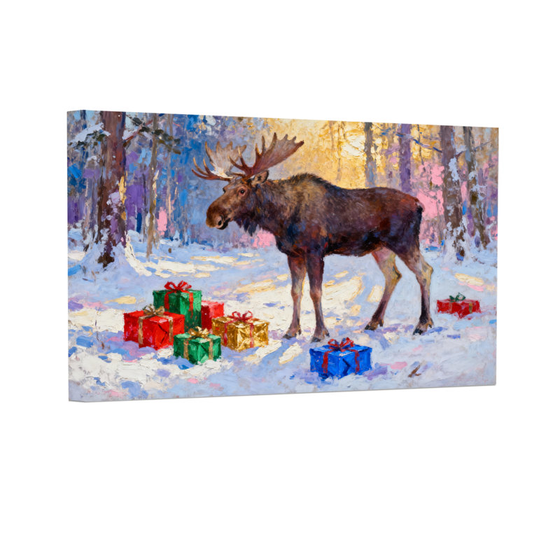 Orignal de Noël dans la neige avec des cadeaux de Noël