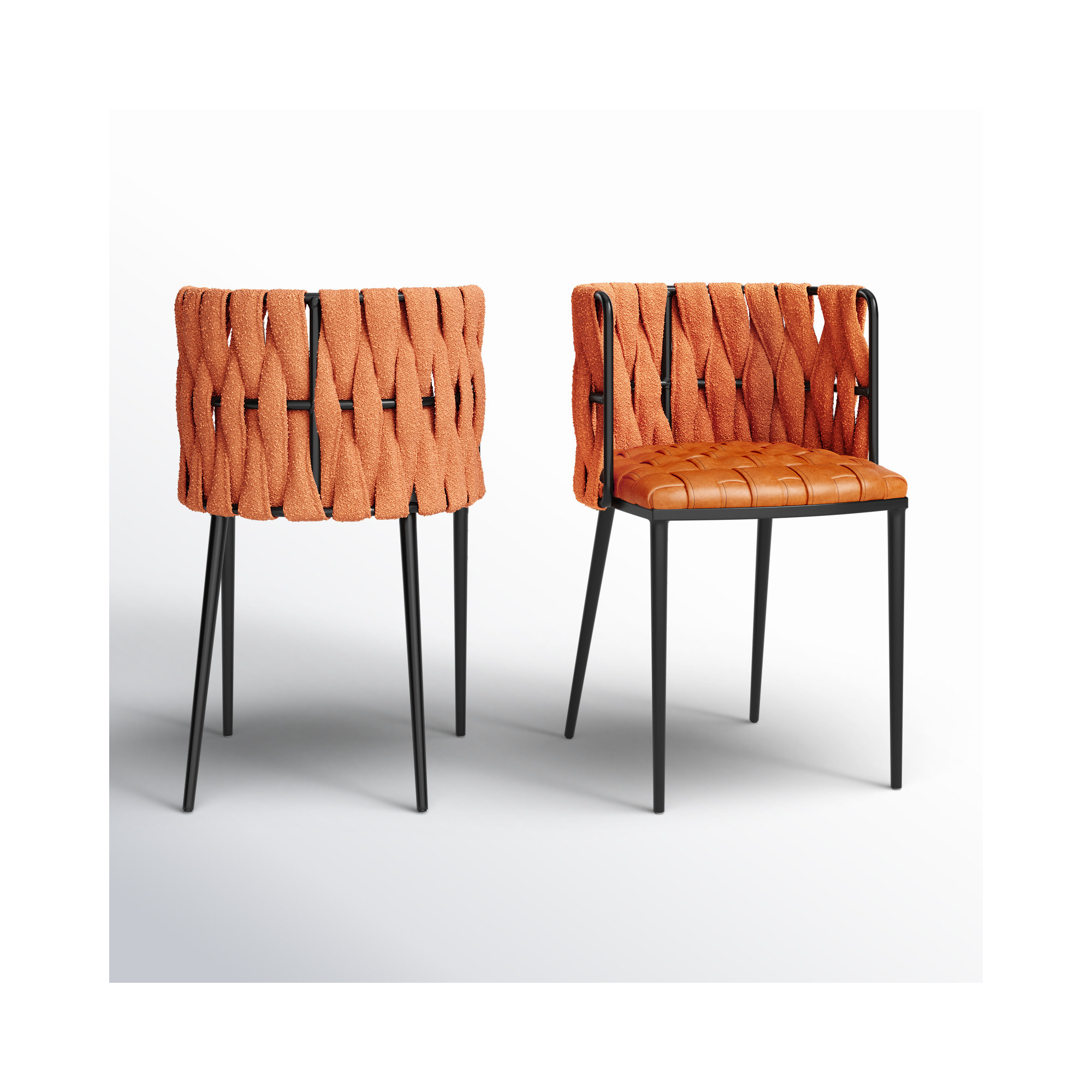 Tyrone Tufted Dining Arm Chair, Orange Faux Leather, Black