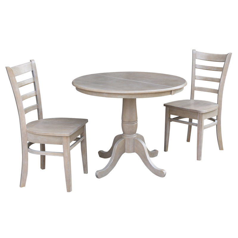 Echols Extendable Solid Wood Dining Set, Washed Gray Taupe, 3