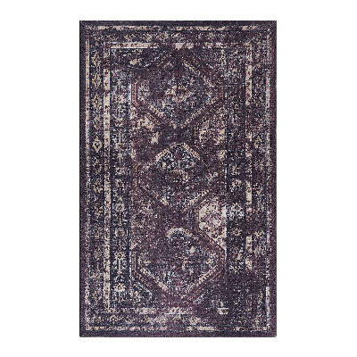 MAVAL Black Washable Rug 3X5 Area Rug (Black+Burgundy, 3' X 5')