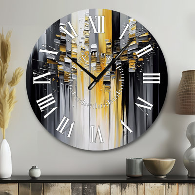 Horloge murale abstraite à motif géométrique noir et jaune I - animaux