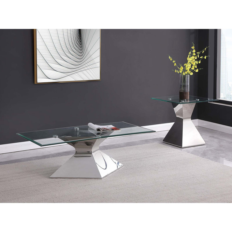 Ensemble de tables basses et tables de bout Modern avec bases en acier inoxydable poli