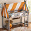 Pour la chambre d'enfant, structure de lit mezzanine simple en bois massif gris classique avec auvent, lumières DEL et bibliothèque intégrée, style fonctionnel ludique pour les espaces compacts-129412898