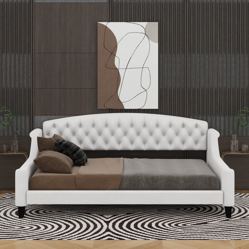 Twin Size Modern Luxury Tufted Button Daybed, Beige
