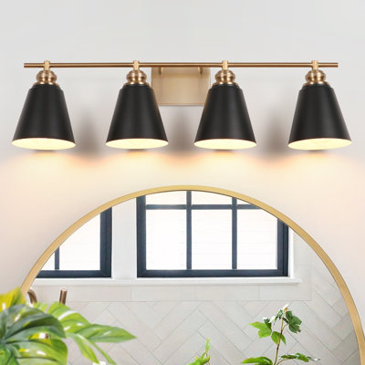 Luminaire de salle de bain 31,5 po à 4 lumières à intensité variable en métal et or noir