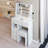29.2" Small Left Drawer Desktop Vanity Table + Cushioned Stool, Large Sliding, Touch Control-992409198