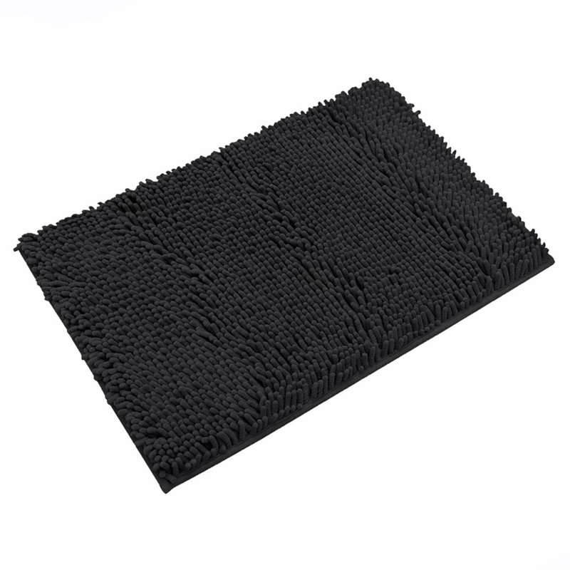 27"x47" - Black Soft Cozy Plush Chenille Bath Mat Bathroom Rug, Black