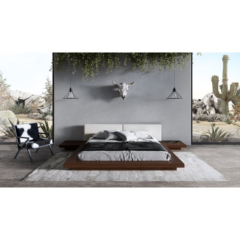 Andzela Upholstered Panel Storage Bed, Walnut/White, Queen