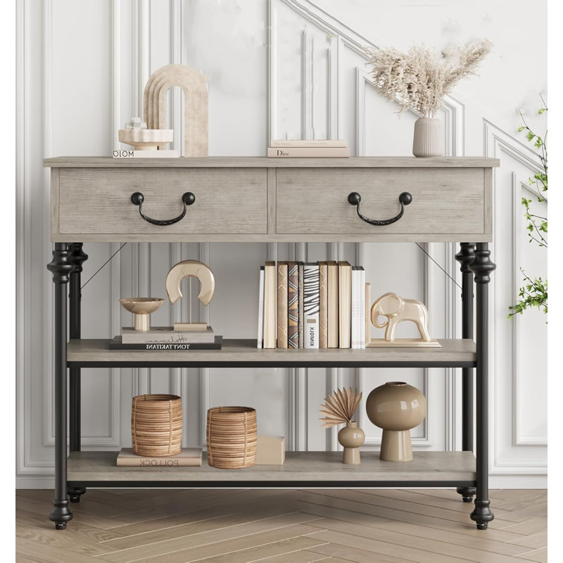 99.1cm Console Table, Grey Wood/Black