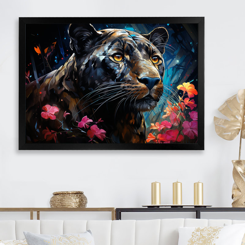 «Dreamy Panther Nocturne» sur toile, Cadre photo noir, H 34 po x l 44 po x P 1,5 po