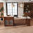 80-Inch Expandable Kitchen Island With Dining Table, Marble-Grain Countertop With Power Outlet, Mobile Storage Cart With Cabinet & 2 Drawers, Walnut Finish Kitchen Prep Table