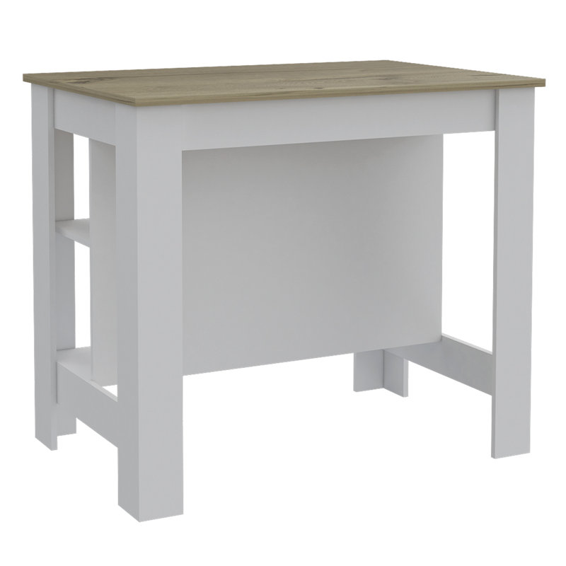 Brooklyn  Kitchen Island, Three Concealed Shelves, Brown/White